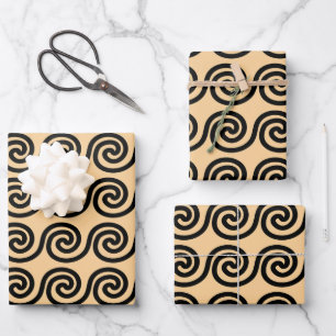 Greek Meander Key Waves Pattern Brown Wrapping Paper Sheets