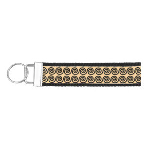 Greek Meander Key Waves Pattern Brown Wrist Keychain