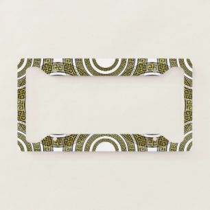 Greek Meander Pattern – Art Deco Gold & White Desi License Plate Frame