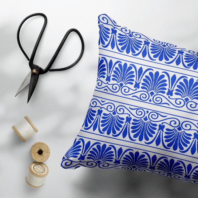 Greek Mediterranean Arabesque Pattern Blue Accent Pillow (Creator Uploaded)