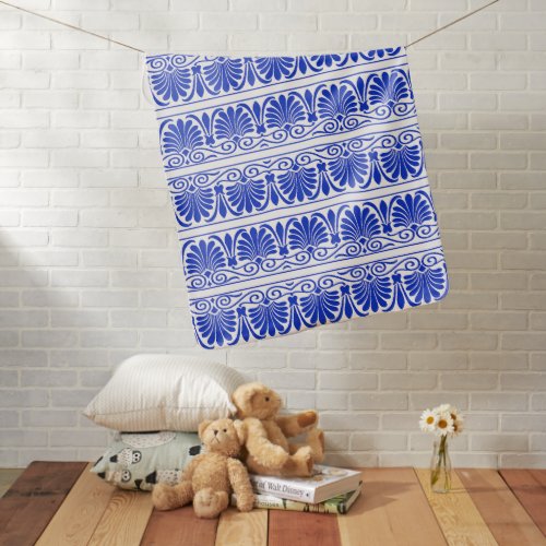 Greek Mediterranean Arabesque Pattern Blue Baby Blanket