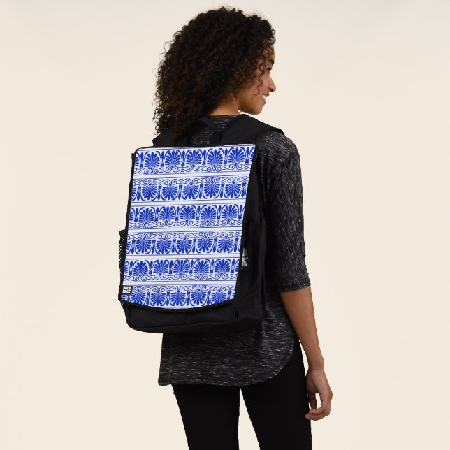 Greek Mediterranean Arabesque Pattern Blue Backpack (Worn)