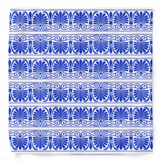 Greek Mediterranean Arabesque Pattern Blue Bandana (Front)