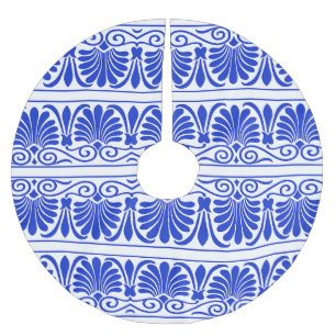 Greek Mediterranean Arabesque Pattern Blue Brushed Polyester Tree Skirt