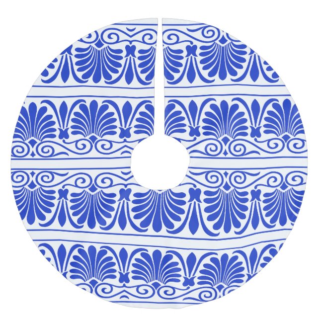 Greek Mediterranean Arabesque Pattern Blue Brushed Polyester Tree Skirt (Front)