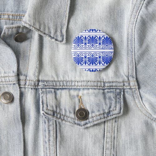 Greek Mediterranean Arabesque Pattern Blue Button