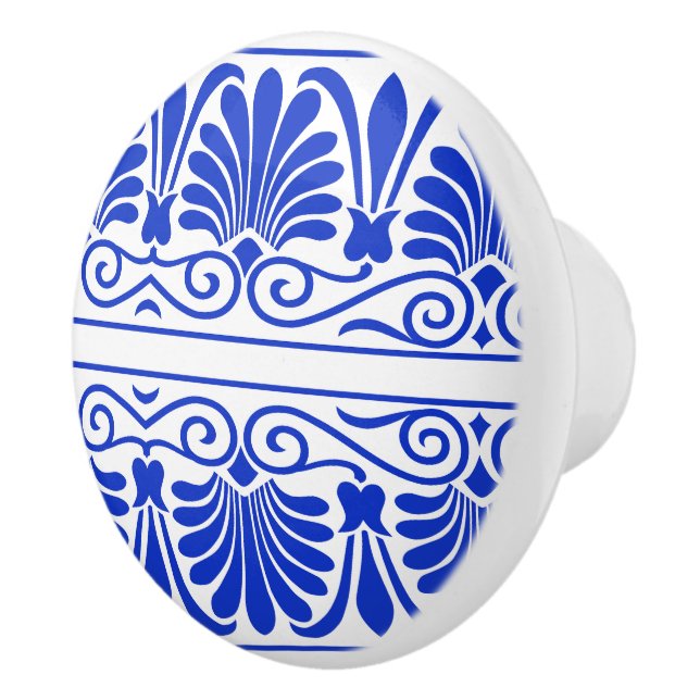 Greek Mediterranean Arabesque Pattern Blue Ceramic Knob (Right)