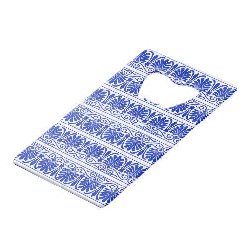 Greek Mediterranean Arabesque Pattern Blue Credit Card Bottle Opener