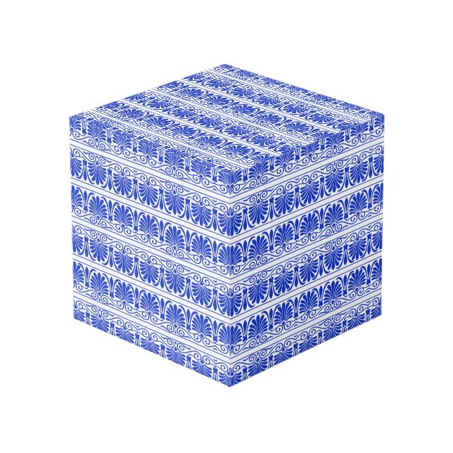 Greek Mediterranean Arabesque Pattern Blue Cube (Front Angled)