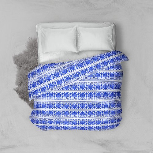 Greek Mediterranean Arabesque Pattern Blue Duvet Cover