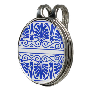 Greek Mediterranean Arabesque Pattern Blue Golf Hat Clip