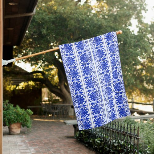 Greek Mediterranean Arabesque Pattern Blue House Flag