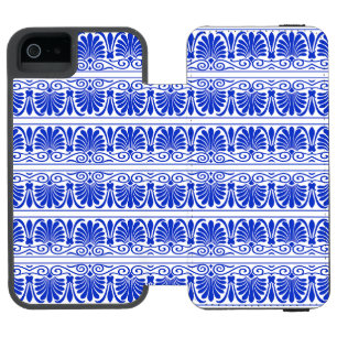 Greek Mediterranean Arabesque Pattern Blue iPhone SE/5/5s Wallet Case
