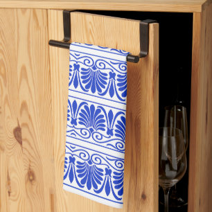 Greek Mediterranean Arabesque Pattern Blue Kitchen Towel