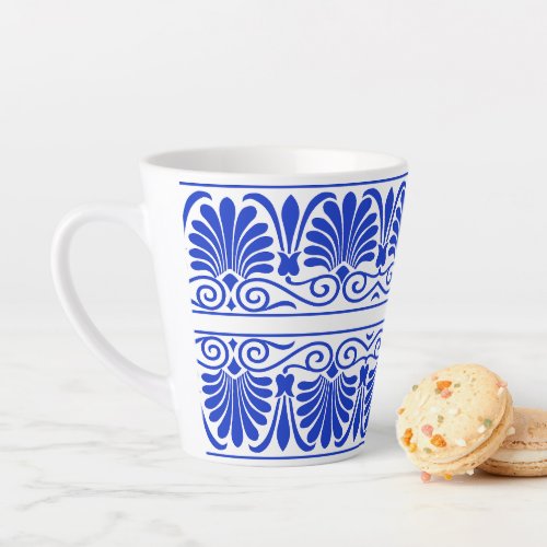 Greek Mediterranean Arabesque Pattern Blue Latte Mug