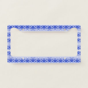 Greek Mediterranean Arabesque Pattern Blue License Plate Frame