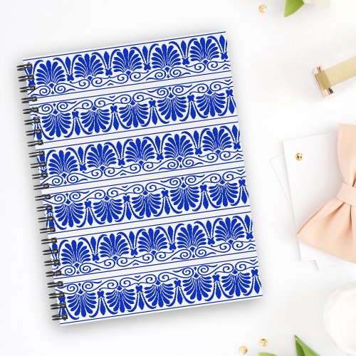 Greek Mediterranean Arabesque Pattern Blue Notebook