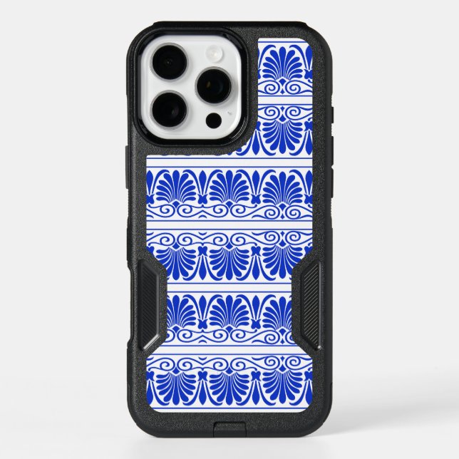 Greek Mediterranean Arabesque Pattern Blue Otterbox iPhone Case (Back)