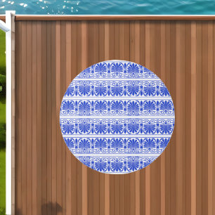 Greek Mediterranean Arabesque Pattern Blue Outdoor Rug