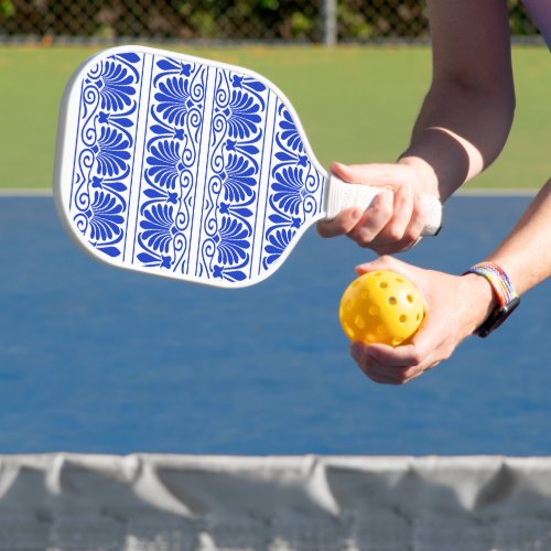 Greek Mediterranean Arabesque Pattern Blue Pickleball Paddle