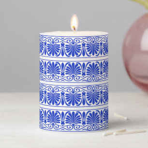 Greek Mediterranean Arabesque Pattern Blue Pillar Candle
