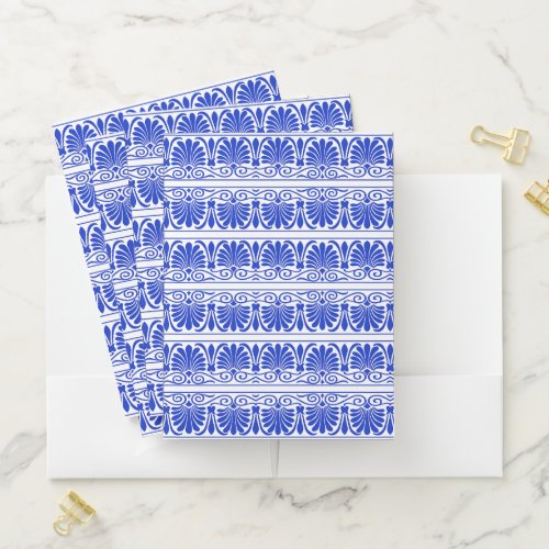 Greek Mediterranean Arabesque Pattern Blue Pocket Folder