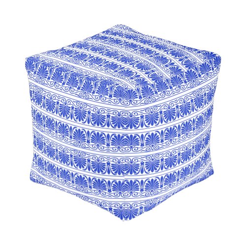 Greek Mediterranean Arabesque Pattern Blue Pouf