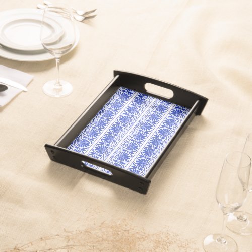 Greek Mediterranean Arabesque Pattern Blue Serving Tray