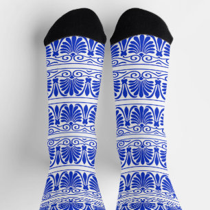 Greek Mediterranean Arabesque Pattern Blue Socks