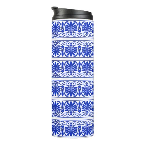 Greek Mediterranean Arabesque Pattern Blue Thermal Tumbler