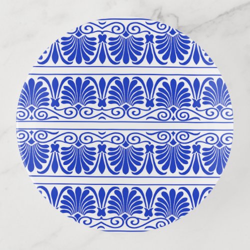 Greek Mediterranean Arabesque Pattern Blue Trinket Tray