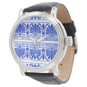 Greek Mediterranean Arabesque Pattern Blue Watch