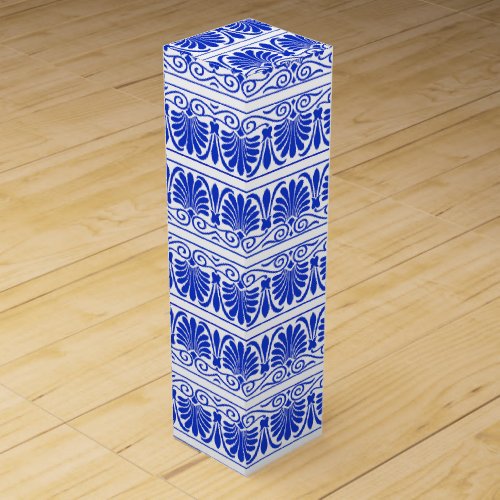 Greek Mediterranean Arabesque Pattern Blue Wine Box