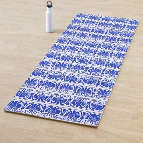 Greek Mediterranean Arabesque Pattern Blue Yoga Mat