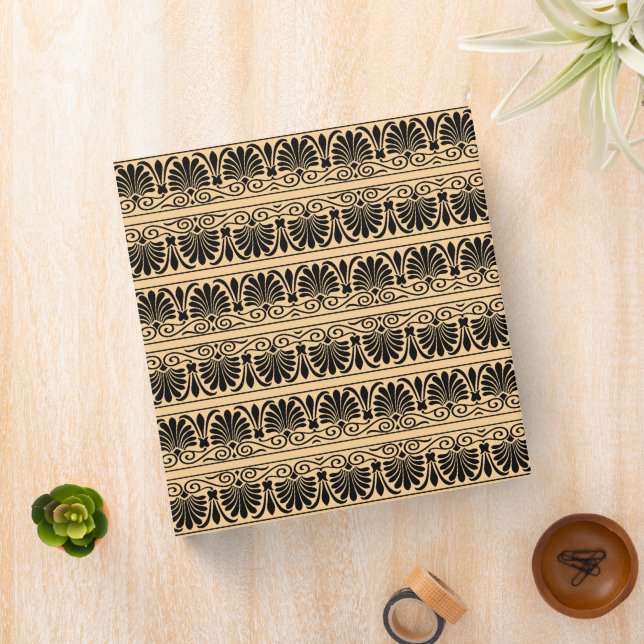 Greek Mediterranean Arabesque Pattern Brown 3 Ring Binder (In Situ)