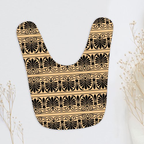 Greek Mediterranean Arabesque Pattern Brown Baby Bib