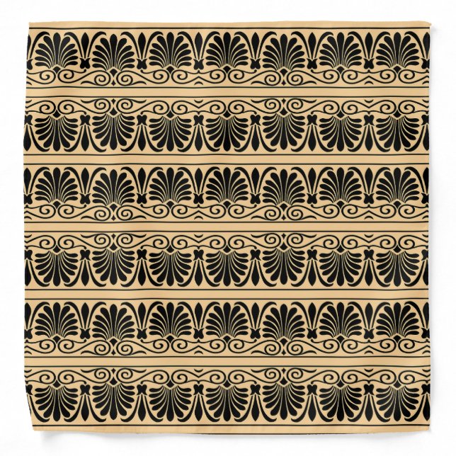 Greek Mediterranean Arabesque Pattern Brown Bandana (Front)