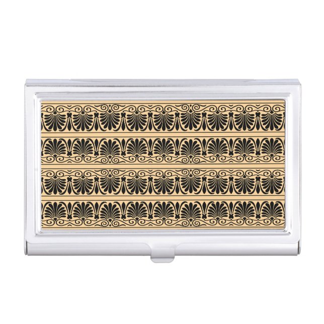 Greek Mediterranean Arabesque Pattern Brown Business Card Case (Front)