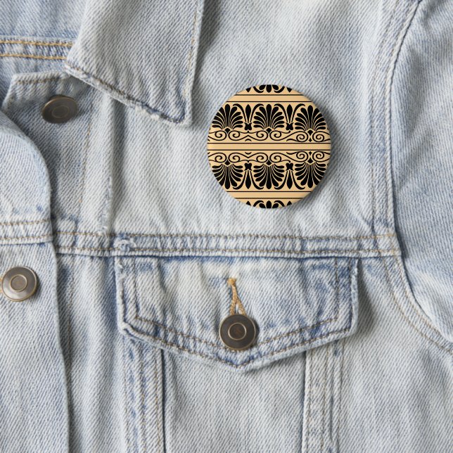 Greek Mediterranean Arabesque Pattern Brown Button (In Situ)