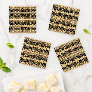 Greek Mediterranean Arabesque Pattern Brown Coaster Set