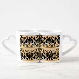 Greek Mediterranean Arabesque Pattern Brown Coffee Mug Set