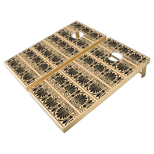 Greek Mediterranean Arabesque Pattern Brown Cornhole Set