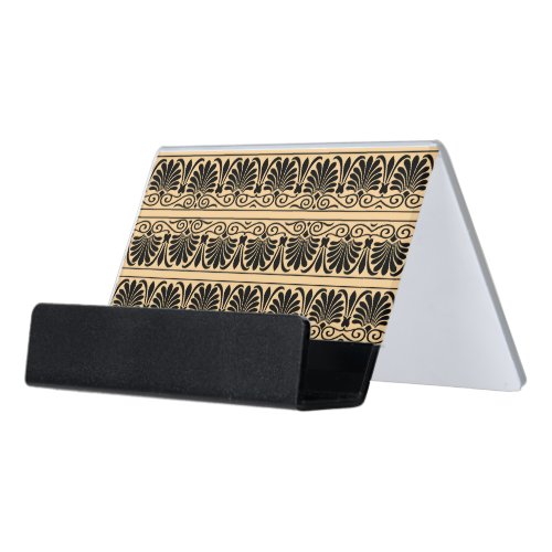 Greek Mediterranean Arabesque Pattern Brown Desk Business Card Holder