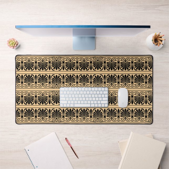 Greek Mediterranean Arabesque Pattern Brown Desk Mat (Office 1)