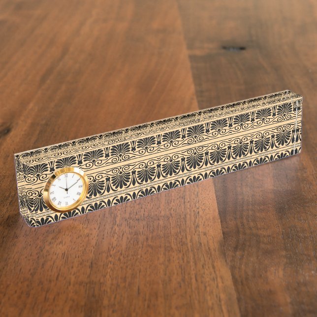 Greek Mediterranean Arabesque Pattern Brown Desk Name Plate (Side)