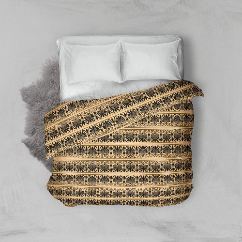 Greek Mediterranean Arabesque Pattern Brown Duvet Cover