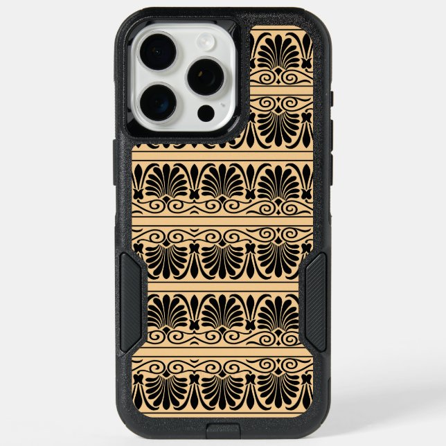 Greek Mediterranean Arabesque Pattern Brown iPhone 15 Pro Max Case (Back)