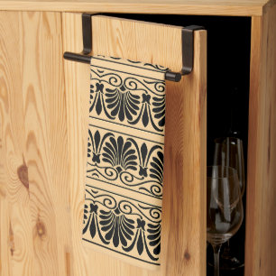 Greek Mediterranean Arabesque Pattern Brown Kitchen Towel