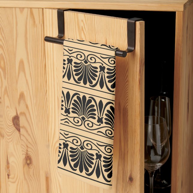 Greek Mediterranean Arabesque Pattern Brown Kitchen Towel (Thirds Fold)