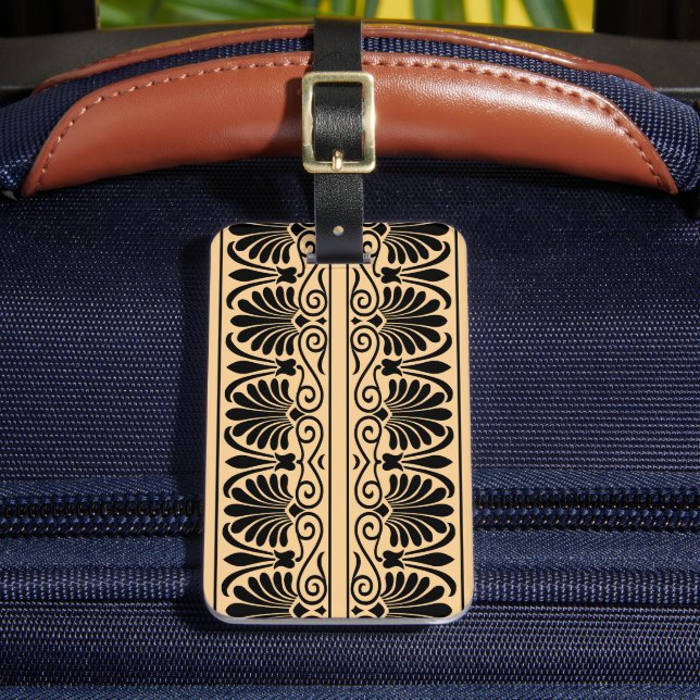 Greek Mediterranean Arabesque Pattern Brown Luggage Tag (Front Insitu 2)